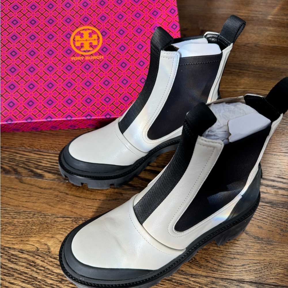 Tory Burch Black and Cream Ankle Boots